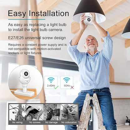 SYMYNELEC 2K Light Bulb Security Camera Outdoor Waterproof