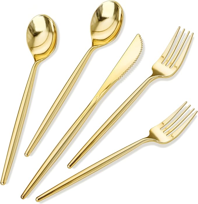 180Pcs Gold Plastic Silverware,Luxury Gold Plastic Cutlery