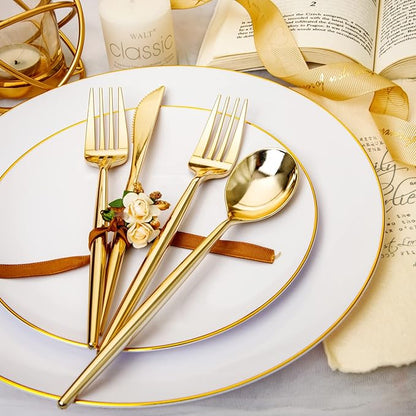 180Pcs Gold Plastic Silverware,Luxury Gold Plastic Cutlery