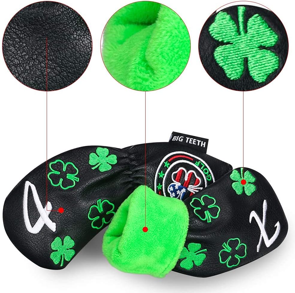 BIG TEETH Golf Iron Covers Iron Head Covers, Lucky Clover