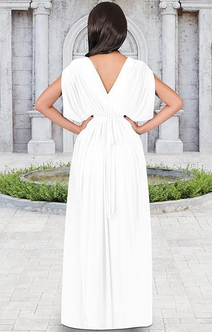 Womens Long V-Neck Summer Sexy Gown Grecian Flowy Sleeveless Maxi Dress