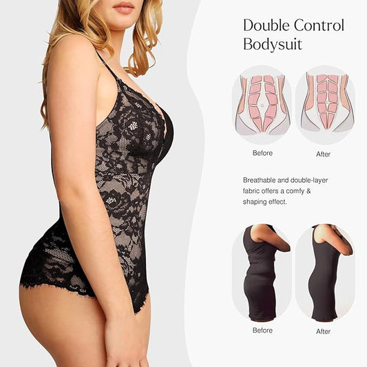 Shapewear Bodysuit V Neck Tummy Control Lace